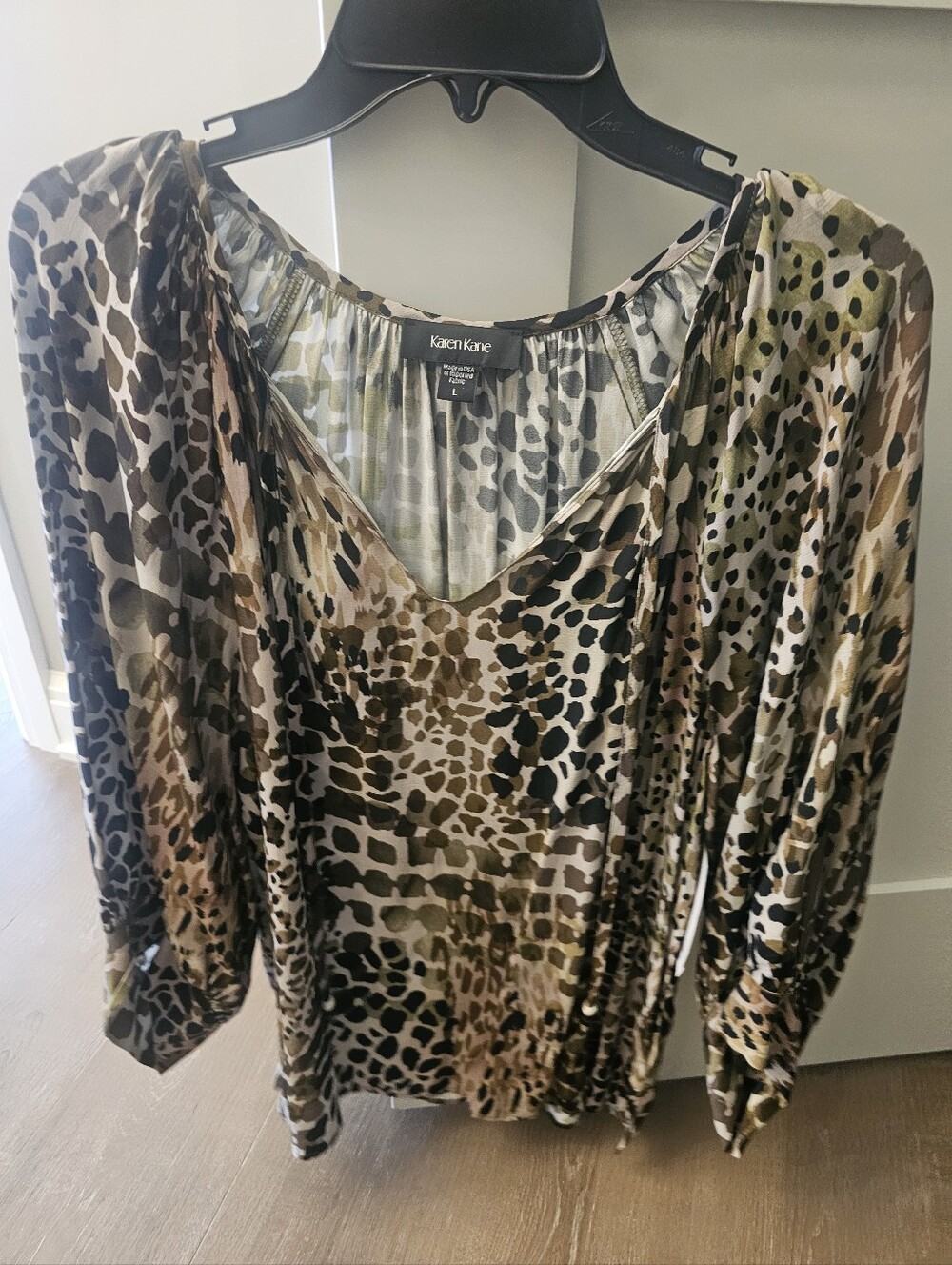 Karen Kane Olive, Brown & Black Animal-Print V-Neck Blouse